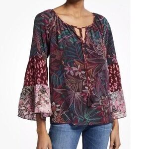 Johnny Was Toledo purple silk floral top